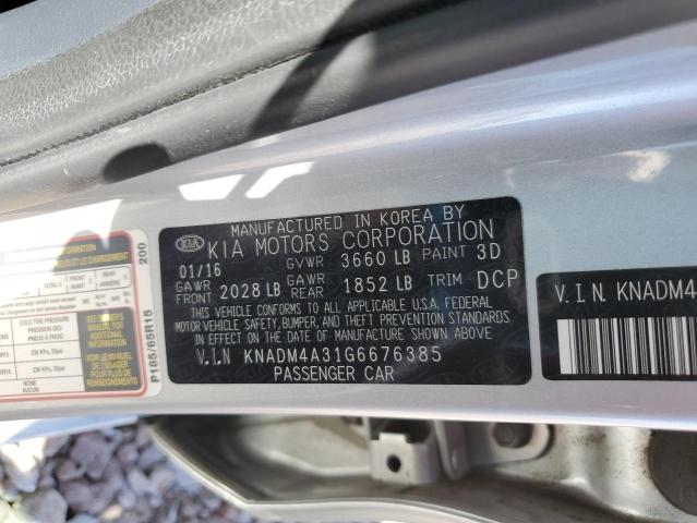 KNADM4A31G6676385 - 2016 KIA RIO LX SILVER photo 12