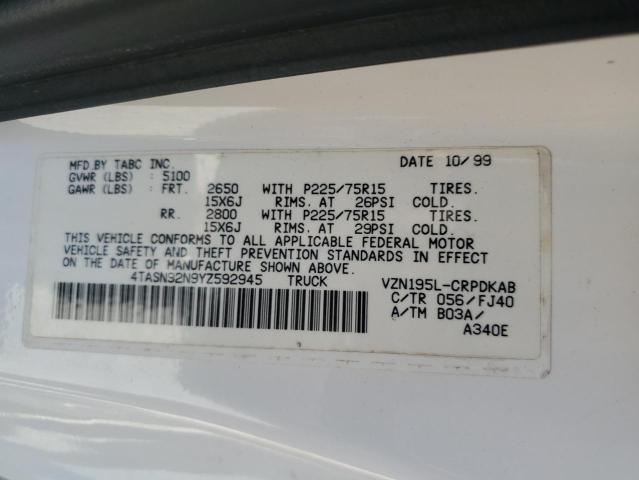 4TASN92N9YZ592945 - 2000 TOYOTA TACOMA XTRACAB PRERUNNER 白色 照片 12