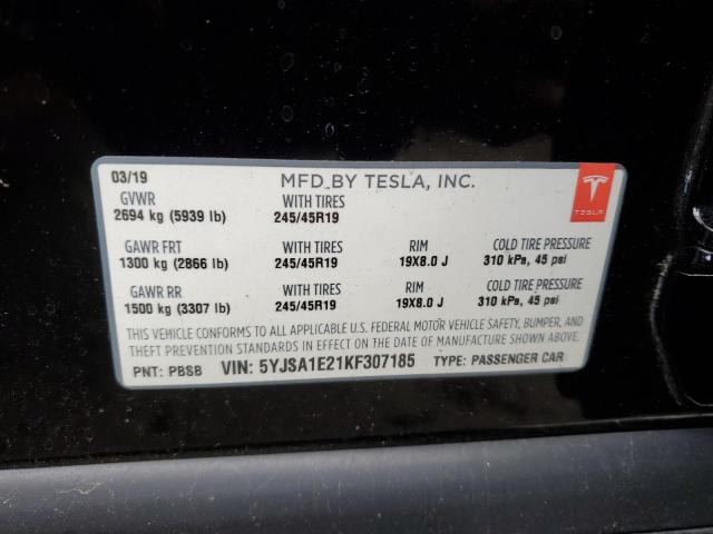 5YJSA1E21KF307185 - 2019 TESLA MODEL S BLACK photo 12