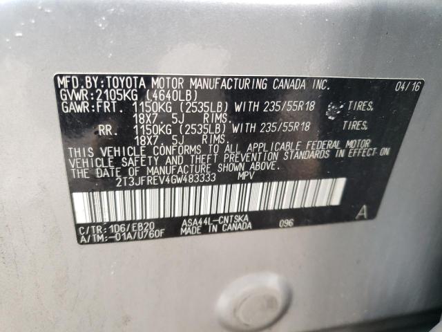 2T3JFREV4GW483333 - 2016 TOYOTA RAV4 SE SILVER photo 14