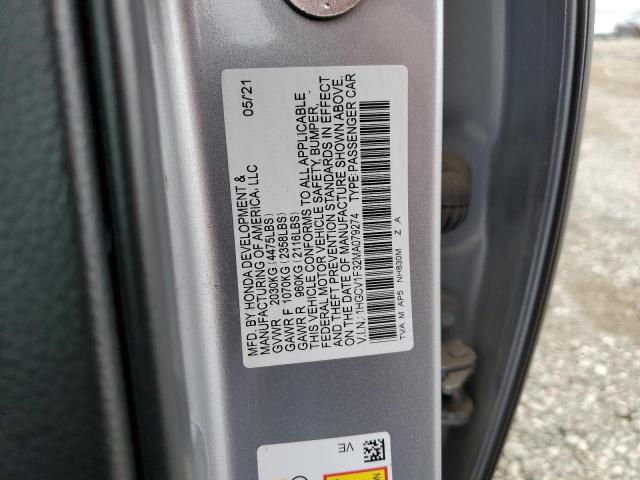 1HGCV1F32MA079274 - 2021 HONDA ACCORD SPORT SILVER photo 12