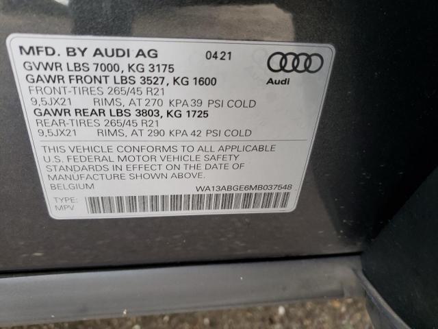 WA13ABGE6MB037548 - 2021 AUDI E-TRON SPORTBACK PRESTIGE GRAY photo 13