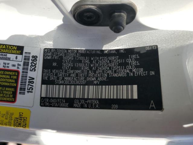 5TDKK3DC3DS382097 - 2013 TOYOTA SIENNA LE WHITE photo 13