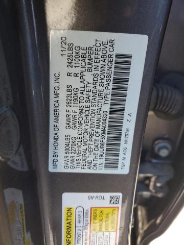 19UUB6F5XMA004320 - 2021 ACURA TLX TECH A GRAY photo 12