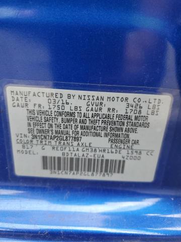 3N1CN7AP2GL877897 - 2016 NISSAN VERSA S BLUE photo 13