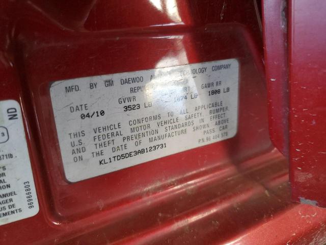 KL1TD5DE3AB123731 - 2010 CHEVROLET AVEO LS MAROON photo 12