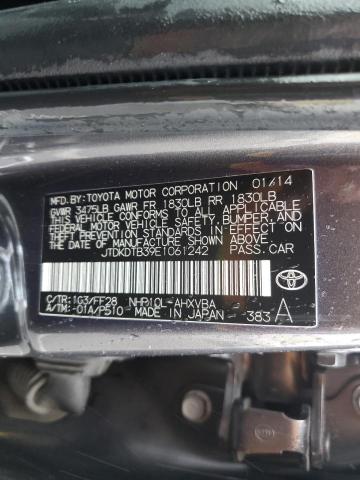 JTDKDTB39E1061242 - 2014 TOYOTA PRIUS C GRAY photo 12