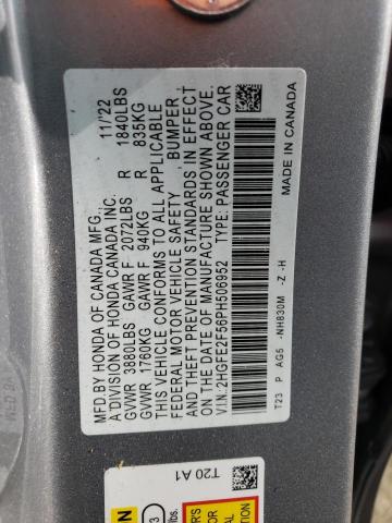 2HGFE2F56PH506952 - 2023 HONDA CIVIC SPORT 银色 照片 12