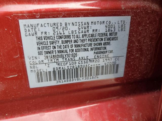 3N1AB8DV8LY301826 - 2020 NISSAN SENTRA SR MAROON photo 12