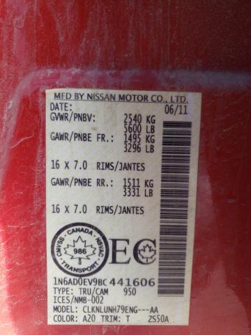 1N6AD0EV9BC441606 - 2011 NISSAN FRONTIER S RED photo 13