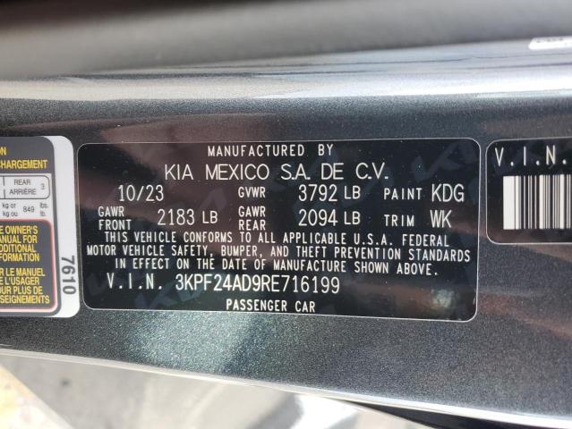 3KPF24AD9RE716199 - 2024 KIA FORTE LX GRAY photo 12