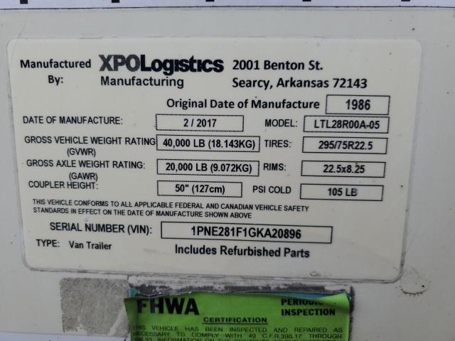 1PNE281F1GKA20896 - 1986 PINES TRAILER WHITE photo 10