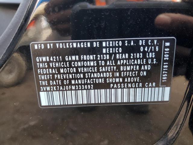 3VW2K7AJ0FM333692 - 2015 VOLKSWAGEN JETTA BASE 黑色 照片 13