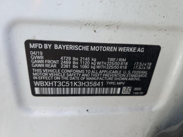 WBXHT3C51K3H35841 - 2019 BMW X1 XDRIVE28I WHITE photo 13