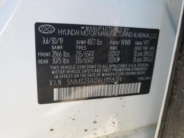 5NMS23AD6LH153184 - 2020 HYUNDAI SANTA FE SE WHITE photo 13