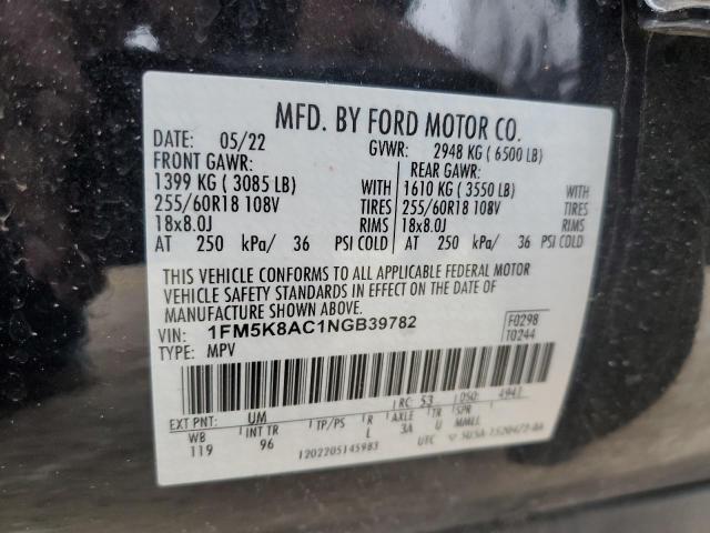 1FM5K8AC1NGB39782 - 2022 FORD EXPLORER POLICE INTERCEPTOR أسود صورة 12