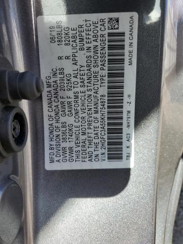 2HGFC3A55KH754878 - 2019 HONDA CIVIC SI GRAY photo 12