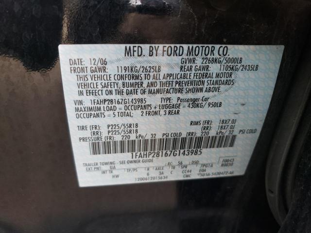 1FAHP28167G143985 - 2007 FORD FIVE HUNDR LIMITED BLACK photo 12
