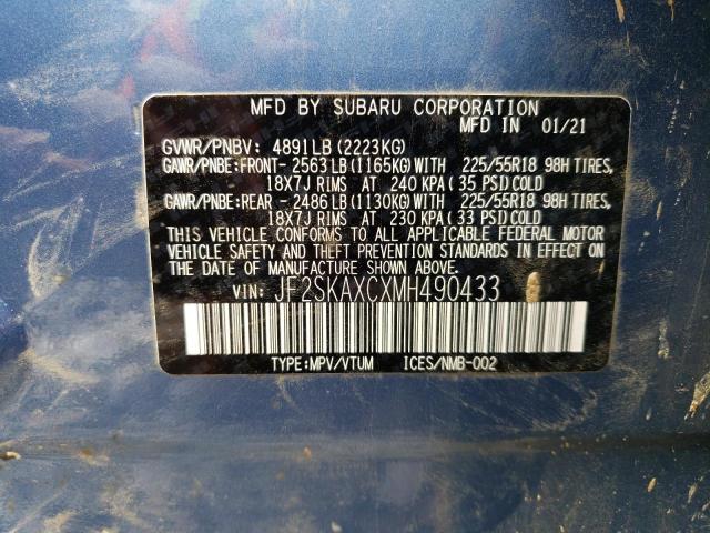 JF2SKAXCXMH490433 - 2021 SUBARU FORESTER TOURING 蓝色 照片 12