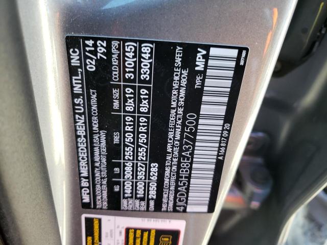 4JGDA5HB8EA377500 - 2014 MERCEDES-BENZ ML 350 4MATIC GRAY photo 13