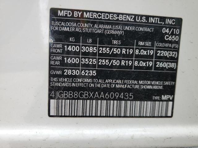 4JGBB8GBXAA609435 - 2010 MERCEDES-BENZ ML 350 4MATIC WHITE photo 13