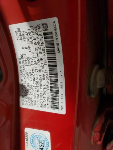 2HGFC2F88LH585437 - 2020 HONDA CIVIC SPORT 红色 照片 12
