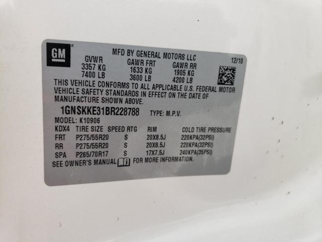 1GNSKKE31BR228788 - 2011 CHEVROLET SUBURBAN K1500 LTZ WHITE photo 12