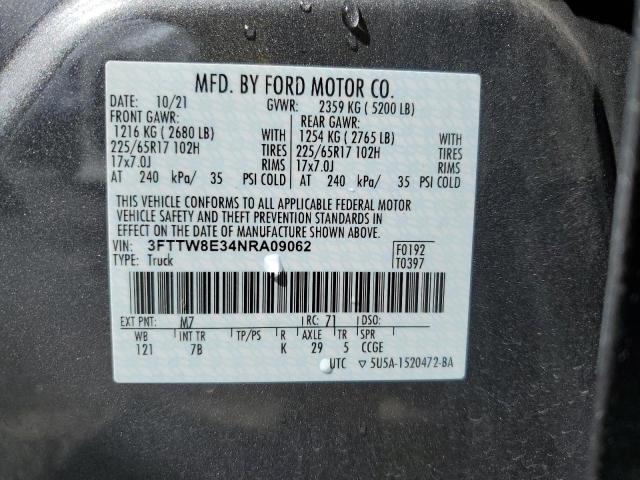 3FTTW8E34NRA09062 - 2022 FORD MAVERICK XL GRAY photo 12