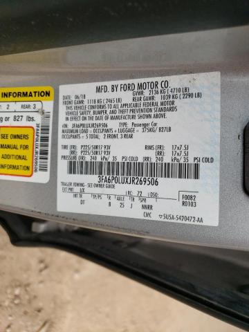 3FA6P0LUXJR269506 - 2018 FORD FUSION SE HYBRID GRAY photo 12