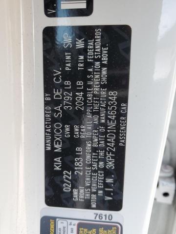 3KPF24AD1NE465348 - 2022 KIA FORTE FE WHITE photo 12