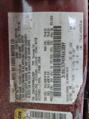 3LN6L5E94HR663889 - 2017 LINCOLN MKZ RESERVE წითელი ფოტო 12