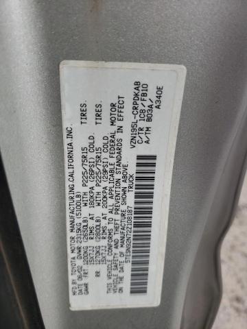 5TESN92N72Z108187 - 2002 TOYOTA TACOMA XTRACAB PRERUNNER ვერცხლისფერი ფოტო 12