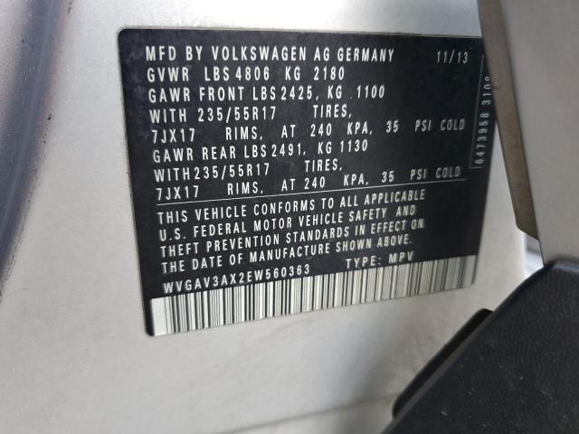 WVGAV3AX2EW560363 - 2014 VOLKSWAGEN TIGUAN S SILVER photo 12