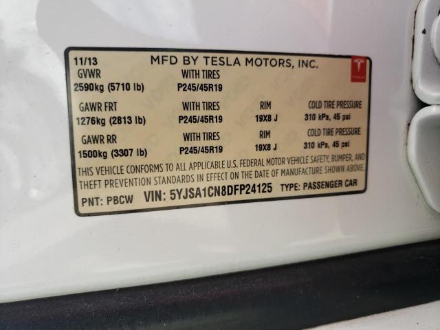 5YJSA1CN8DFP24125 - 2013 TESLA MODEL S თეთრი ფოტო 13