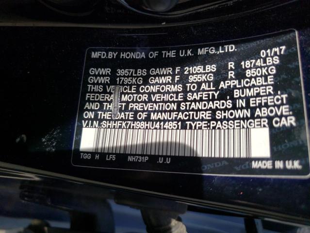 SHHFK7H98HU414851 - 2017 HONDA CIVIC SPORT TOURING Qara foto 12