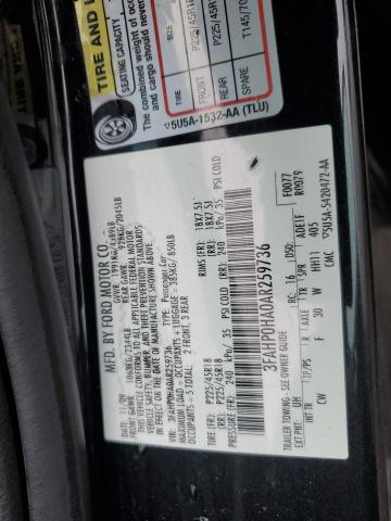 3FAHP0HA0AR259736 - 2010 FORD FUSION SE BLACK photo 12