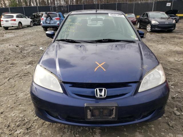 JHMES96685S002086 - 2005 HONDA CIVIC HYBRID BLUE photo 5