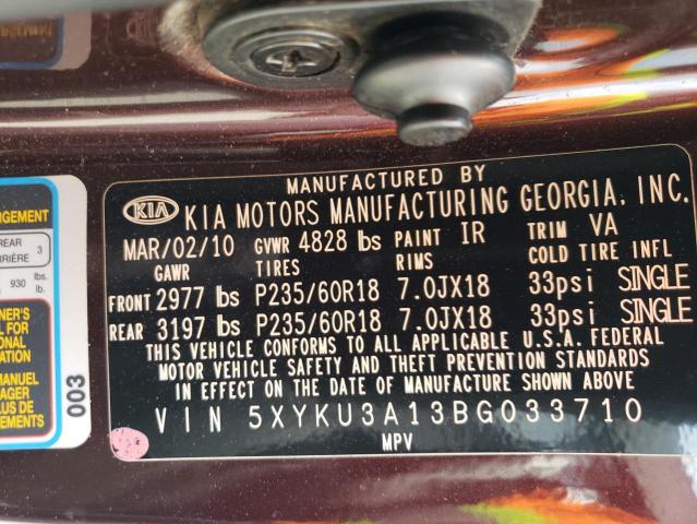 5XYKU3A13BG033710 - 2011 KIA SORENTO EX BURGUNDY photo 14