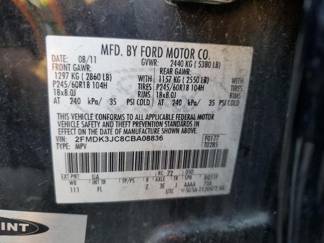 2FMDK3JC8CBA08836 - 2012 FORD EDGE SEL BLACK photo 12