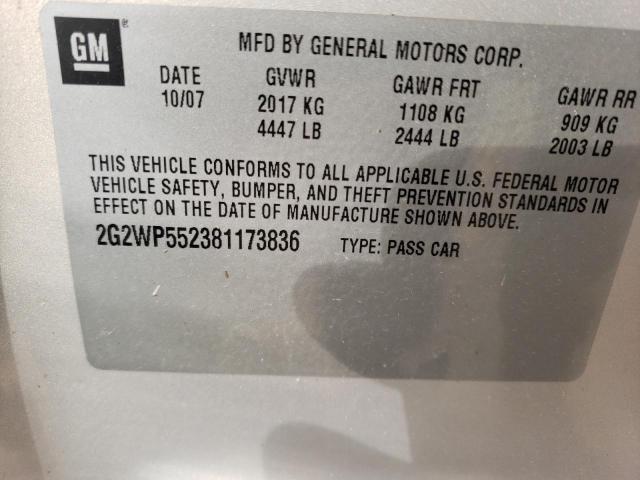 2G2WP552381173836 - 2008 PONTIAC GRAND PRIX TAN photo 12