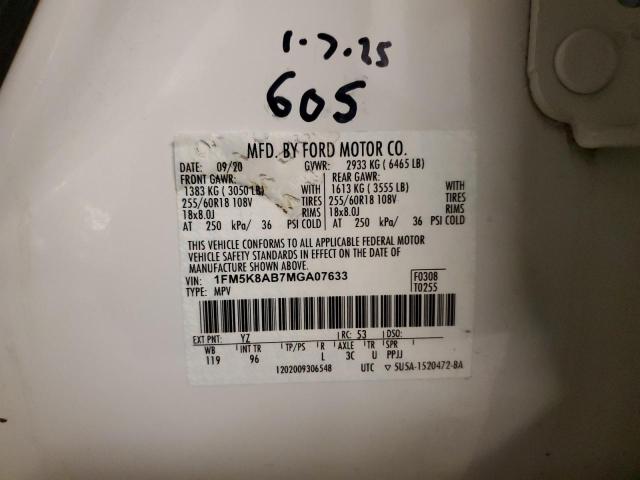 1FM5K8AB7MGA07633 - 2021 FORD EXPLORER POLICE INTERCEPTOR 白色 照片 12