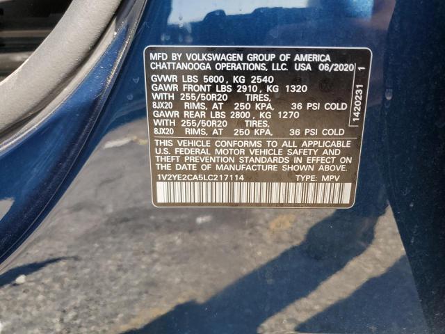 1V2YE2CA5LC217114 - 2020 VOLKSWAGEN ATLAS CROS SE Синий фото 12