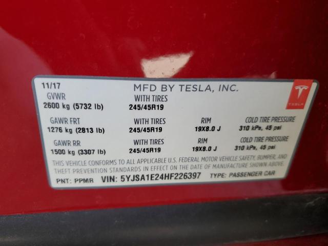 5YJSA1E24HF226397 - 2017 TESLA MODEL S RED photo 13