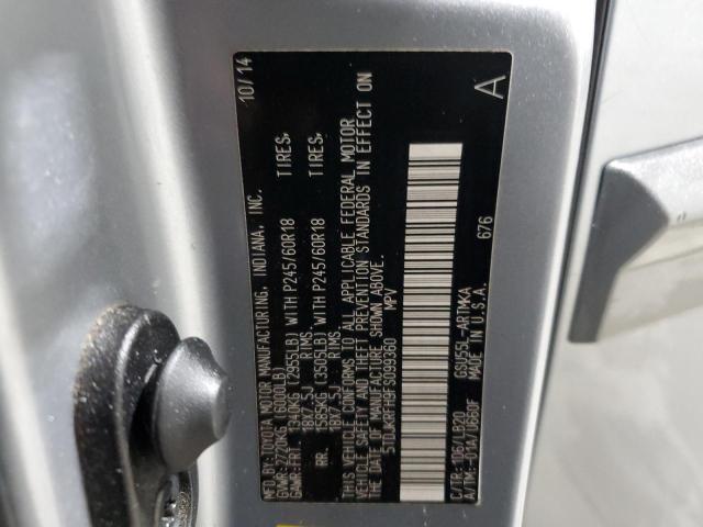 5TDJKRFH9FS099360 - 2015 TOYOTA HIGHLANDER XLE SILVER photo 13