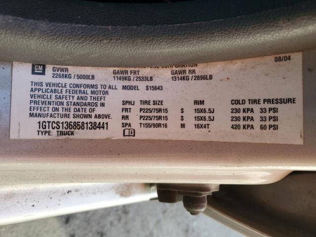 1GTCS136858138441 - 2005 GMC CANYON SILVER photo 12