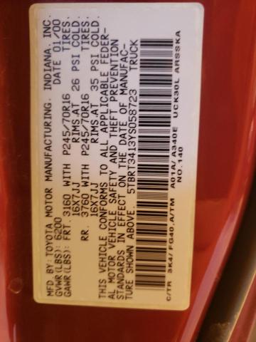 5TBRT3413YS058723 - 2000 TOYOTA TUNDRA ACCESS CAB წითელი ფოტო 12