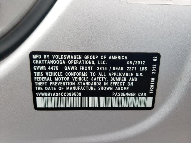 1VWBH7A34CC089509 - 2012 VOLKSWAGEN PASSAT SE SILVER photo 12