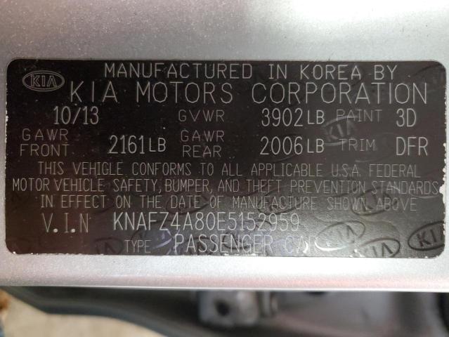 KNAFZ4A80E5152959 - 2014 KIA FORTE EX SILVER photo 12