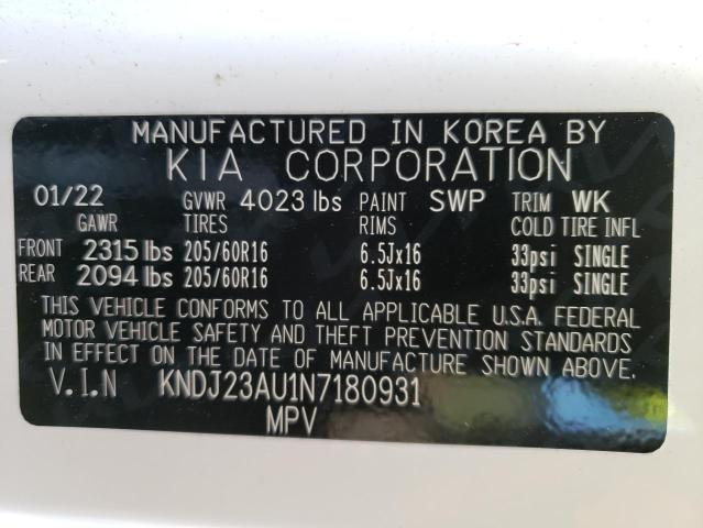 KNDJ23AU1N7180931 - 2022 KIA SOUL LX WHITE photo 13