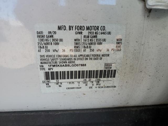 1FM5K8AB8LGD07888 - 2020 FORD EXPLORER POLICE INTERCEPTOR WHITE photo 13